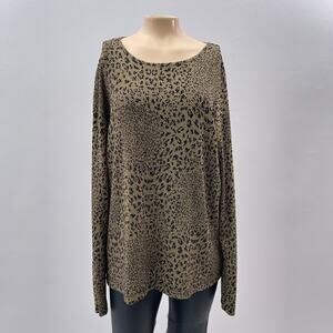 Chico's Travelers Top Women 3 / XL Brown Cheetah Leopard Print Slinky Glitter